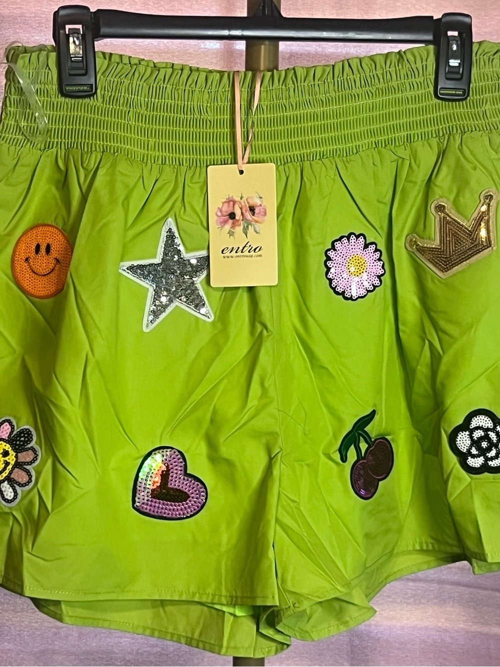 entro Lime Green Sequin Star Shorts